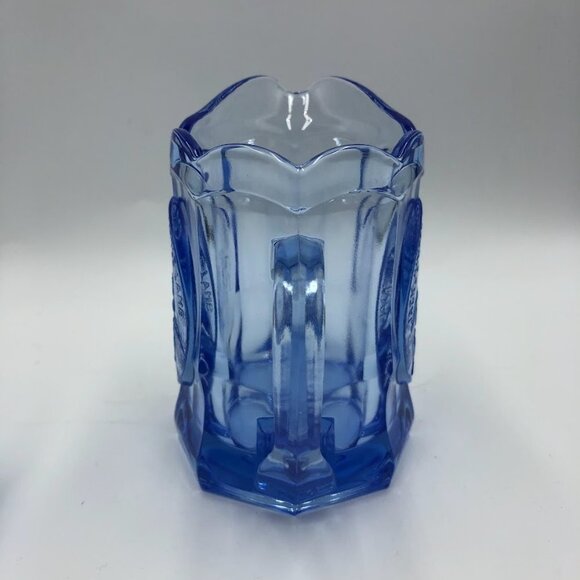 Vintage Tiara Blue Glass Pitcher and 2 Glass Set Jack and Jill Nursery Rhymes - Picture 8 of 16